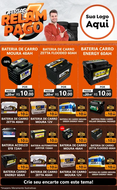 Modelo de Encarte para Encarte Grande com o tema Ofertas Relâmpago - Moto / Auto para Baterias Elétricas