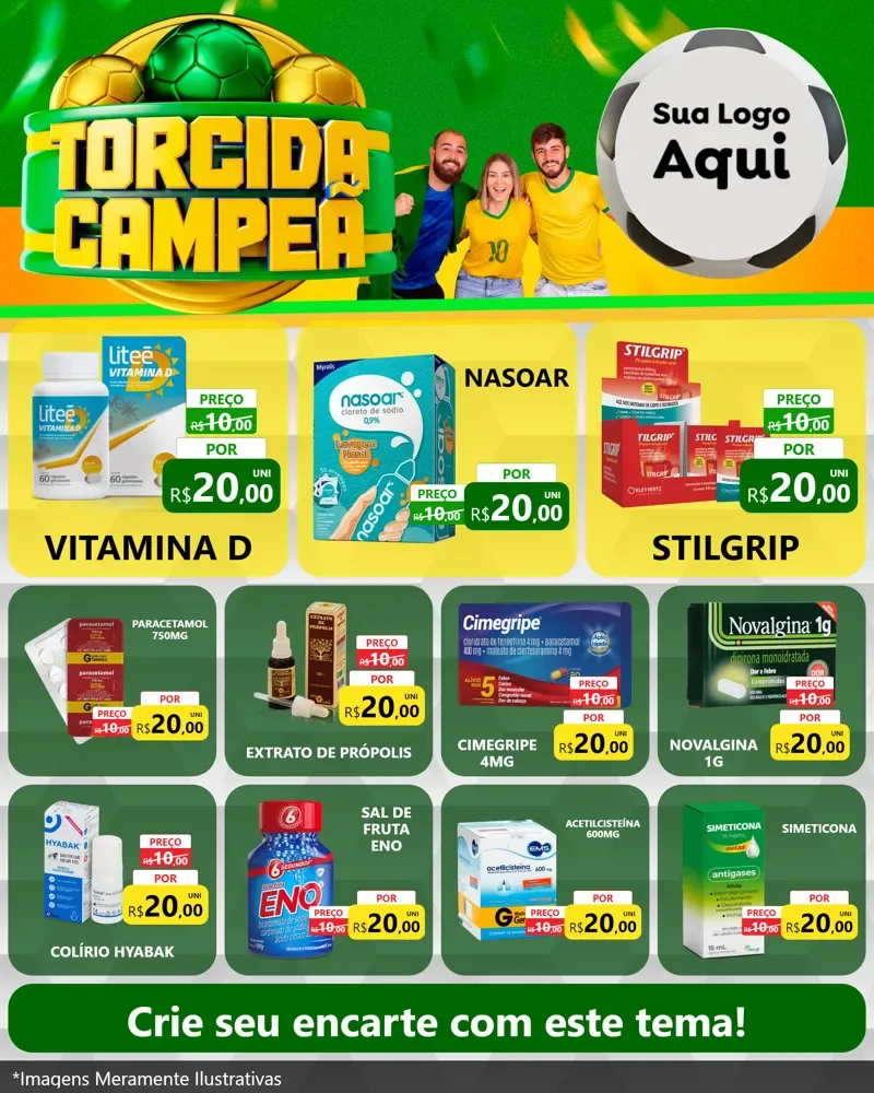 Modelo de Rede Social para Feed Instagram com o tema Torcida Campeã - Copa para Farmácia