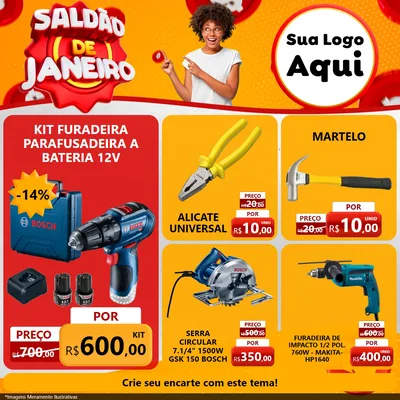 Modelo de Rede Social para Feed Facebook com o tema Saldão de Janeiro para Maquinas e Ferramentas