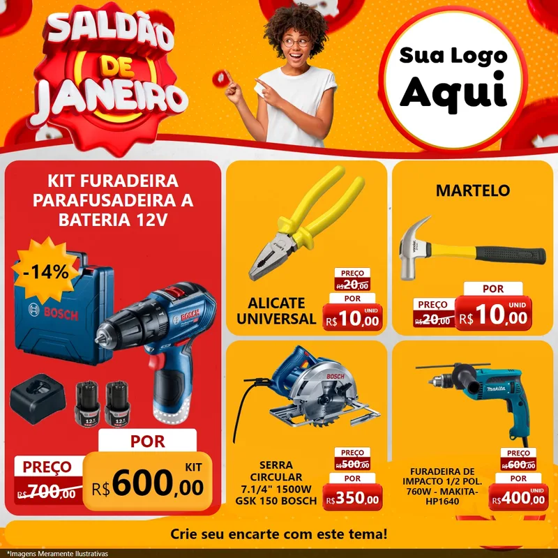 Modelo de Rede Social para Feed Facebook com o tema Saldão de Janeiro para Maquinas e Ferramentas