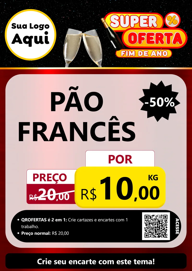 Modelo de Cartaz para Cartaz A4 Vertical com o tema Super Oferta Fim de Ano para Padaria