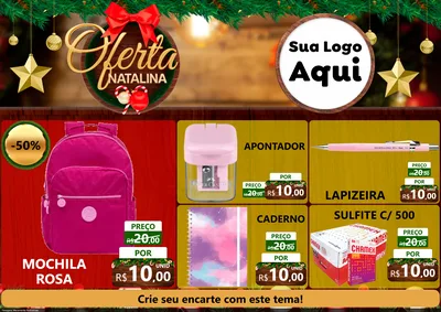 Modelo de Encarte para Encarte A4 Horizontal com o tema Ofertas Natalina para Papelaria