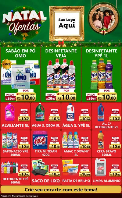 Modelo de Encarte para Encarte Grande com o tema Natal de Ofertas para Produtos de Limpeza