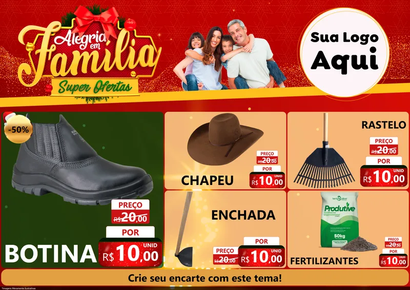 Modelo de Encarte para Encarte A4 Horizontal com o tema Alegria em Família Super Ofertas - Natal para Agropecuária
