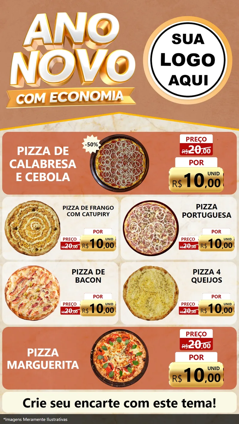 Modelo de TV para TV Vertical com o tema Ano Novo Com Economia para Pizzaria