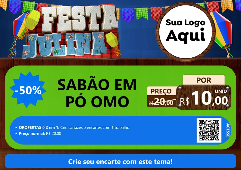 Modelo de Cartaz para Cartaz A4 Horizontal com o tema Festa Julina para Produtos de Limpeza
