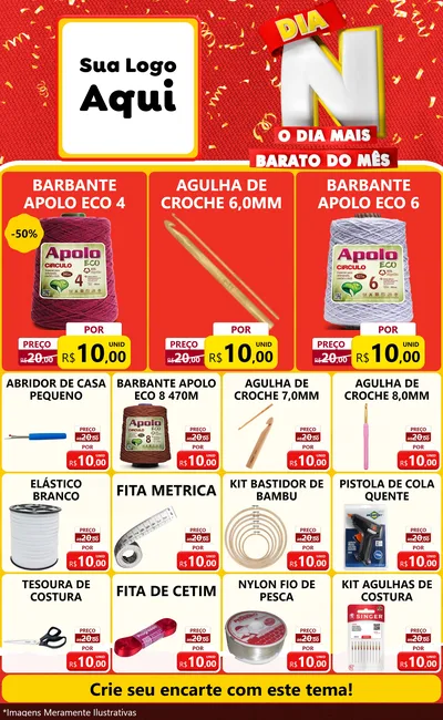 Modelo de Encarte para Encarte Grande com o tema Dia N o Dia Mais Barato do Mês para Armarinho e Aviamentos