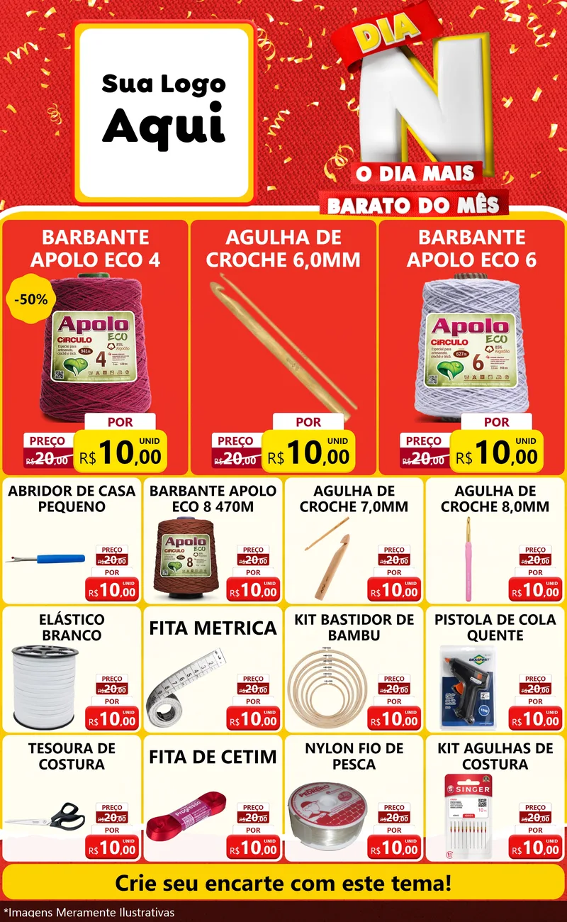 Modelo de Encarte para Encarte Grande com o tema Dia N o Dia Mais Barato do Mês para Armarinho e Aviamentos