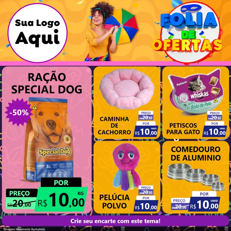 Modelo de Rede Social para Feed Facebook com o tema Folia de Ofertas para Pet Shop