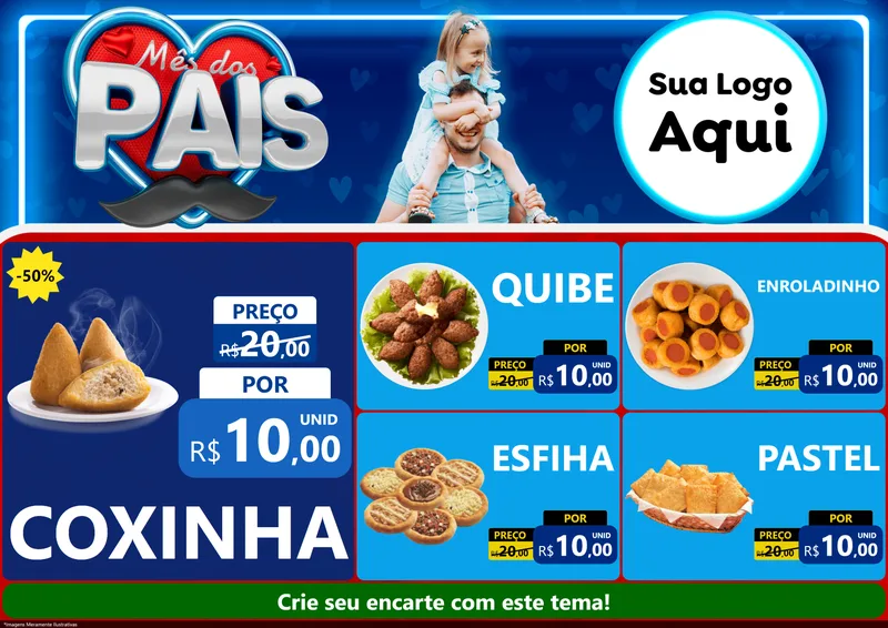 Modelo de Encarte para Encarte A4 Horizontal com o tema Mês Dos Pais para Salgadaria