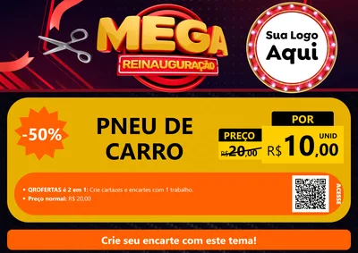 Modelo de Cartaz para Cartaz A4 Horizontal com o tema Mega Reinauguração para Auto peças