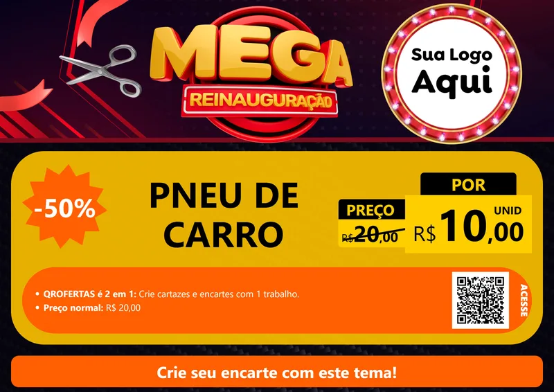 Modelo de Cartaz para Cartaz A4 Horizontal com o tema Mega Reinauguração para Auto peças
