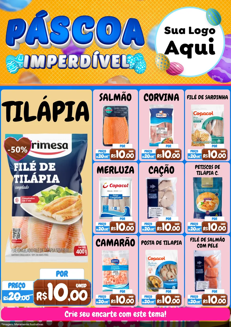 Modelo de Encarte para Encarte A4 Vertical com o tema Páscoa Imperdível para Peixaria