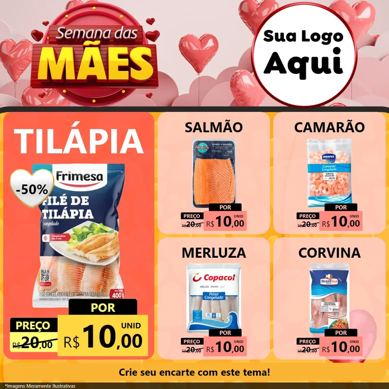Modelo de Rede Social para Feed Facebook com o tema Semana das Mães para Peixaria