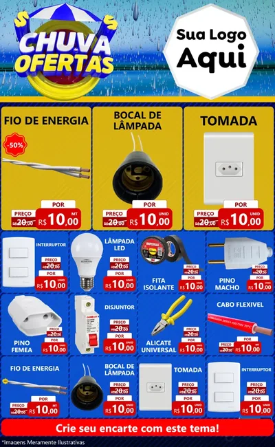 Modelo de Encarte para Encarte Grande com o tema Chuva de Ofertas para Materiais Elétricos