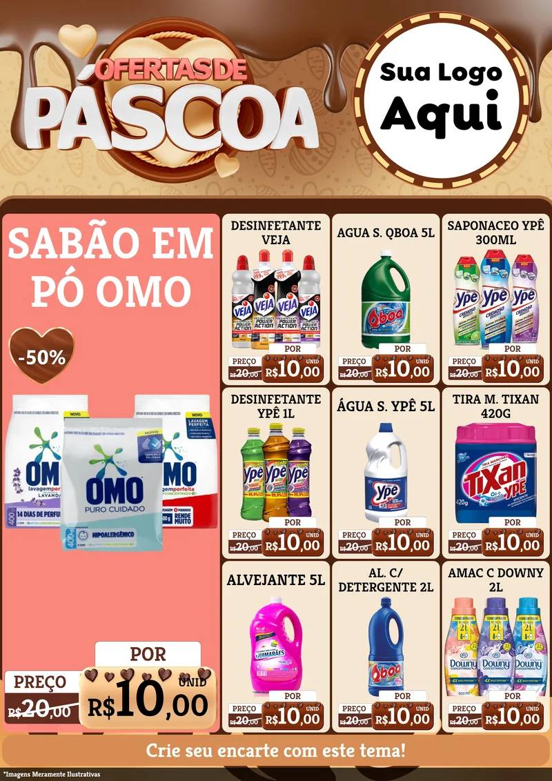 Modelo de Encarte para Encarte A4 Vertical com o tema Ofertas de Páscoa para Produtos de Limpeza