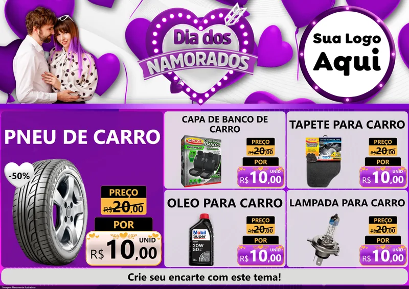 Modelo de Encarte para Encarte A4 Horizontal com o tema Dia dos Namorados para Auto peças