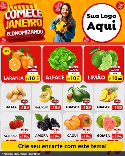 Modelo de Rede Social para Feed Instagram com o tema Comece Janeiro Economizando para Hortifrúti