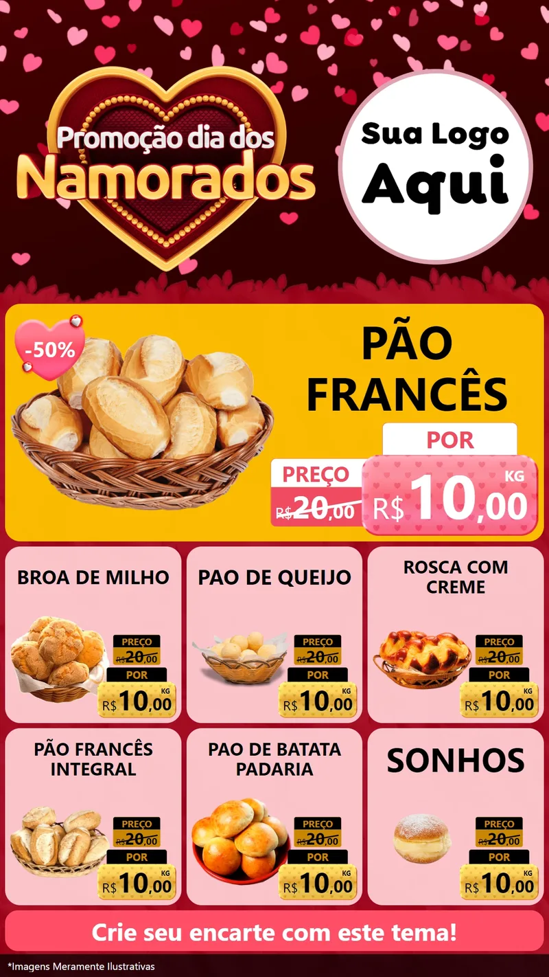 Modelo de Rede Social para Stories com o tema Promoção Dia Dos Namorados para Padaria