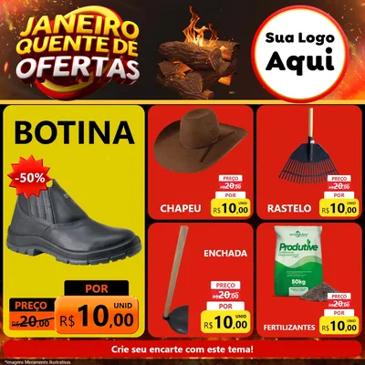 Modelo de Rede Social para Feed Facebook com o tema Janeiro Quente de Ofertas para Agropecuária