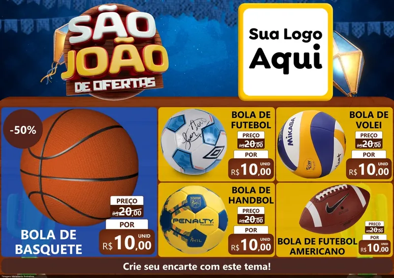 Modelo de Encarte para Encarte A4 Horizontal com o tema São João Ofertas Imbatíveis! - Junina para Artigos Esportivos