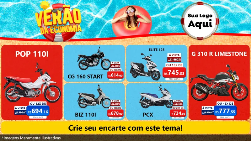 Modelo de TV para TV Horizontal com o tema Verão da Economia para Concessionaria de Motos