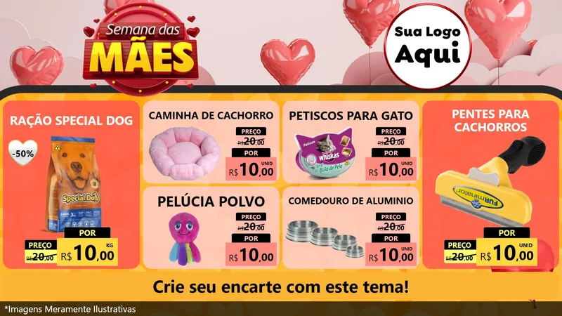 Modelo de TV para TV Horizontal com o tema Semana das Mães para Pet Shop