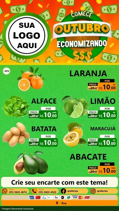 Modelo de TV para TV Vertical com o tema Comece Outubro Economizando para Hortifrúti