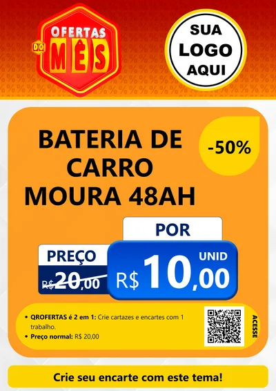 Modelo de Cartaz para Cartaz A4 Vertical com o tema Ofertas do Mês para Baterias Elétricas