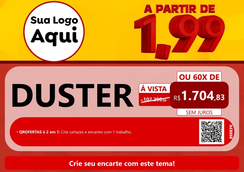 Modelo de Cartaz para Cartaz A4 Horizontal com o tema A Partir de Um e Noventa e Nove - 1,99 para Concessionaria de Carros