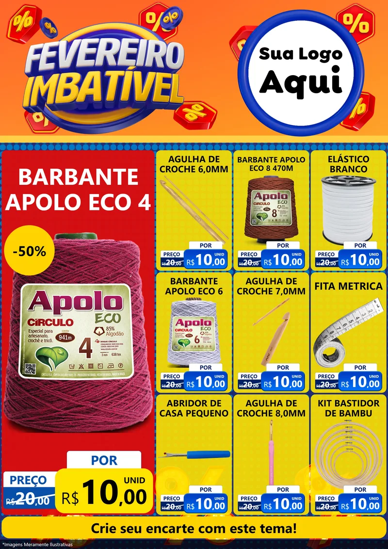 Modelo de Encarte para Encarte A4 Vertical com o tema Fevereiro Imbatível para Armarinho e Aviamentos