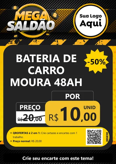 Modelo de Cartaz para Cartaz A4 Vertical com o tema Mega Saldão para Baterias Elétricas
