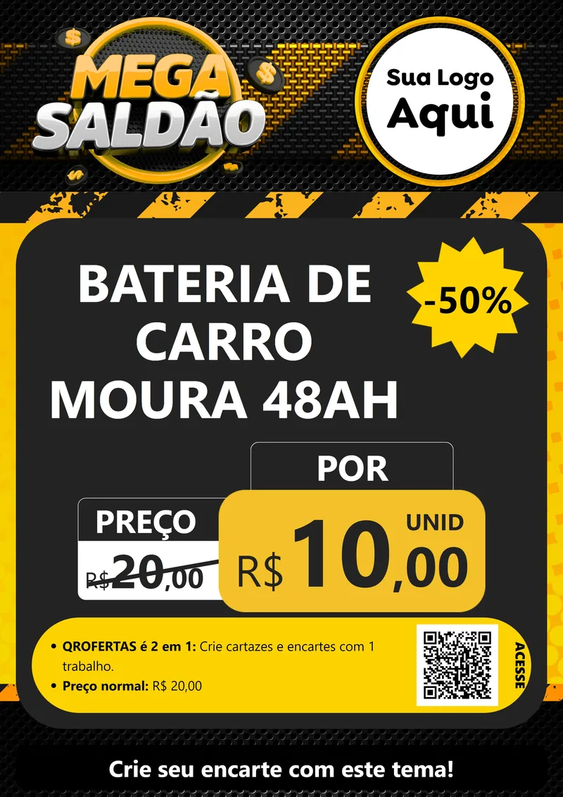 Modelo de Cartaz para Cartaz A4 Vertical com o tema Mega Saldão para Baterias Elétricas