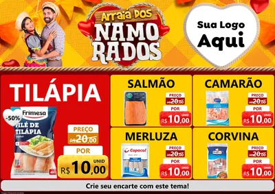 Modelo de Encarte para Encarte A4 Horizontal com o tema Arraiá dos Namorados para Peixaria