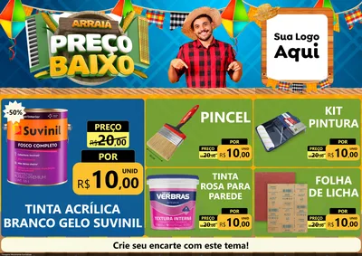 Modelo de Encarte para Encarte A4 Horizontal com o tema Arraiá de Preço Baixo - Junina para Tintas e Ferramentas