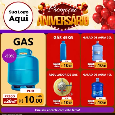 Modelo de Rede Social para Feed Facebook com o tema Promoção de Aniversário para Água e gás