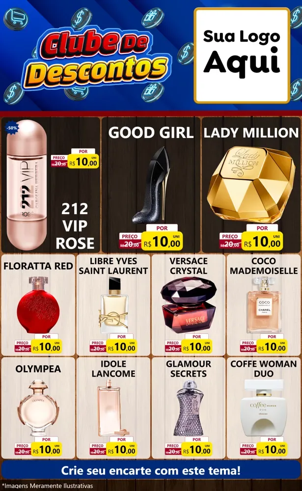 Modelo de Encarte para Encarte Grande com o tema Clube de Descontos para Perfumes