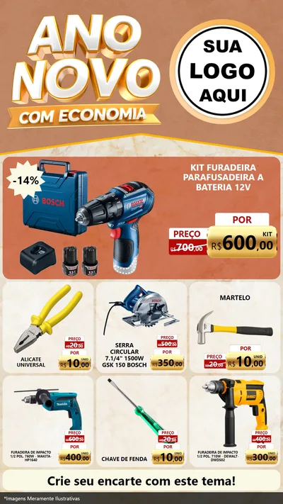 Modelo de Rede Social para Stories com o tema Ano Novo Com Economia para Maquinas e Ferramentas