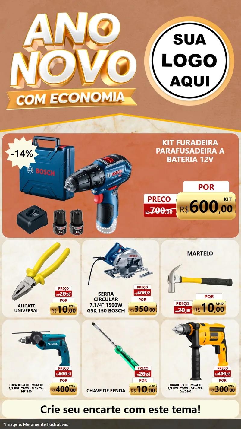 Modelo de Rede Social para Stories com o tema Ano Novo Com Economia para Maquinas e Ferramentas