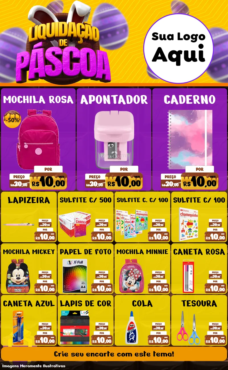 Modelo de Encarte para Encarte Grande com o tema Liquidação de Páscoa para Papelaria