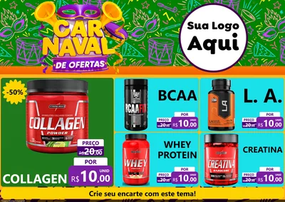 Modelo de Encarte para Encarte A4 Horizontal com o tema Carnaval de Ofertas para Suplementos alimentares