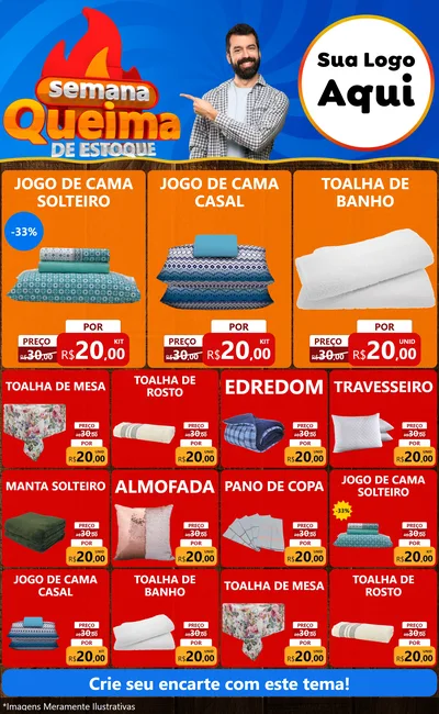 Modelo de Encarte para Encarte Grande com o tema Semana Queima de Estoque para Cama, Mesa e Banho