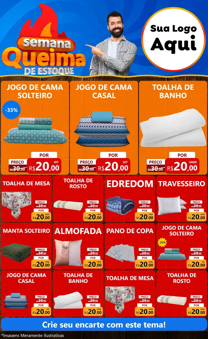 Modelo de Encarte para Encarte Grande com o tema Semana Queima de Estoque para Cama, Mesa e Banho