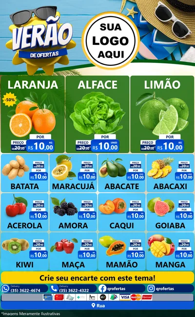 Modelo de Encarte para Encarte Grande com o tema Verão de Ofertas para Hortifrúti