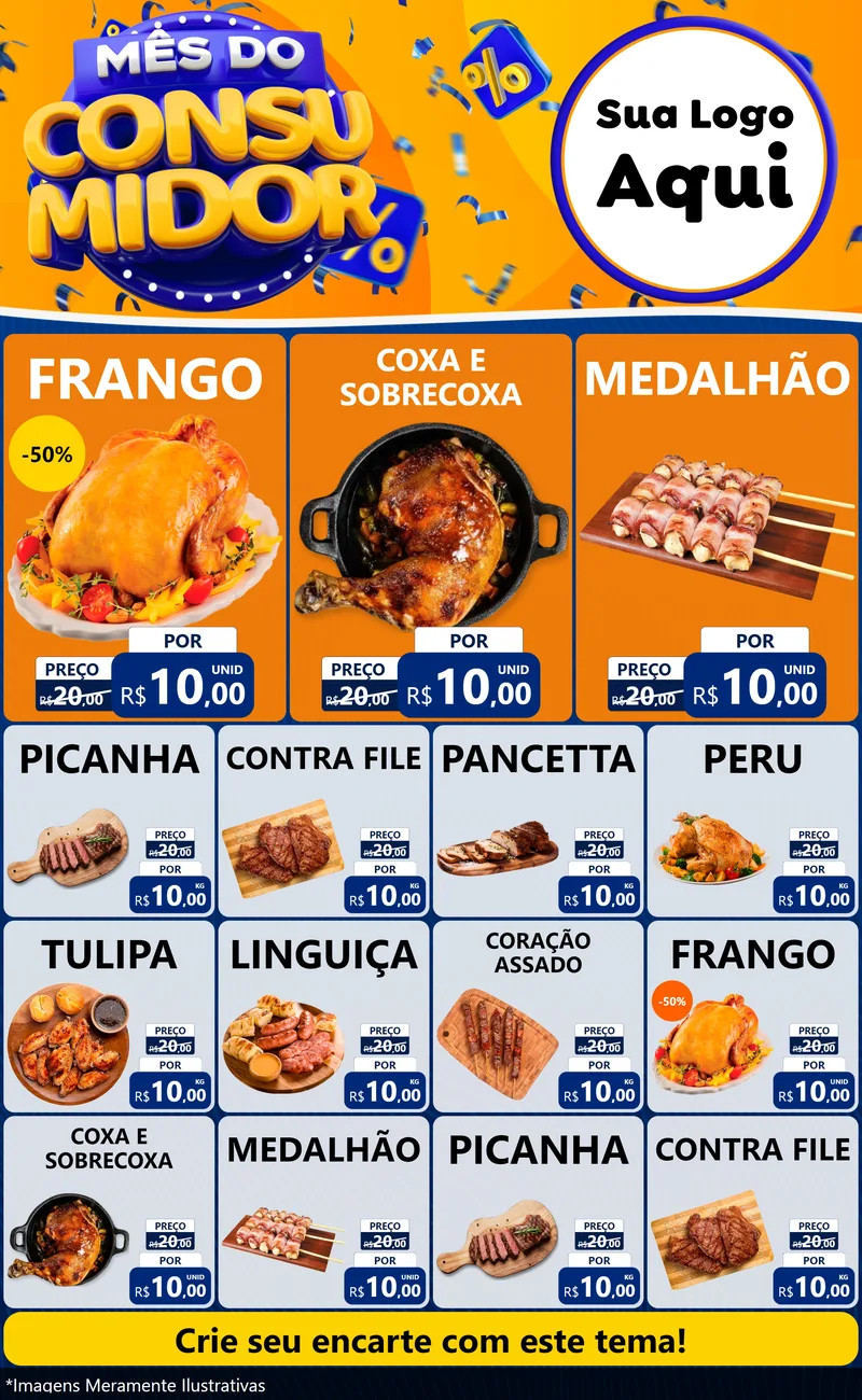 Modelo de Encarte para Encarte Grande com o tema Mês do Consumidor para Assados