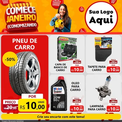 Modelo de Rede Social para Feed Facebook com o tema Comece Janeiro Economizando para Auto peças