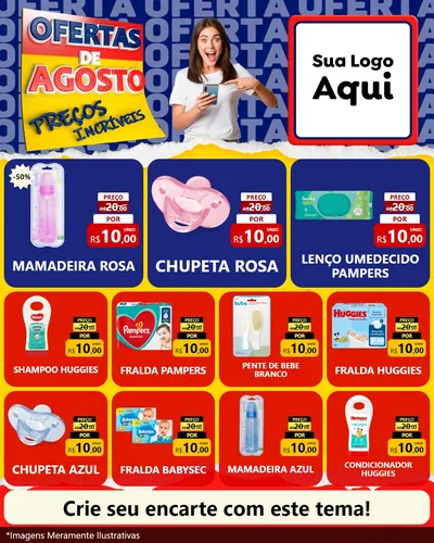 Modelo de Rede Social para Feed Instagram com o tema Ofertas de Agosto - Preços Incríveis para Bebês