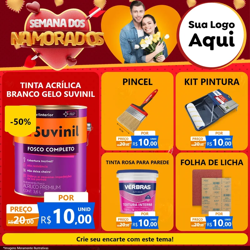 Modelo de Rede Social para Feed Facebook com o tema Semana dos Namorados para Tintas e Ferramentas