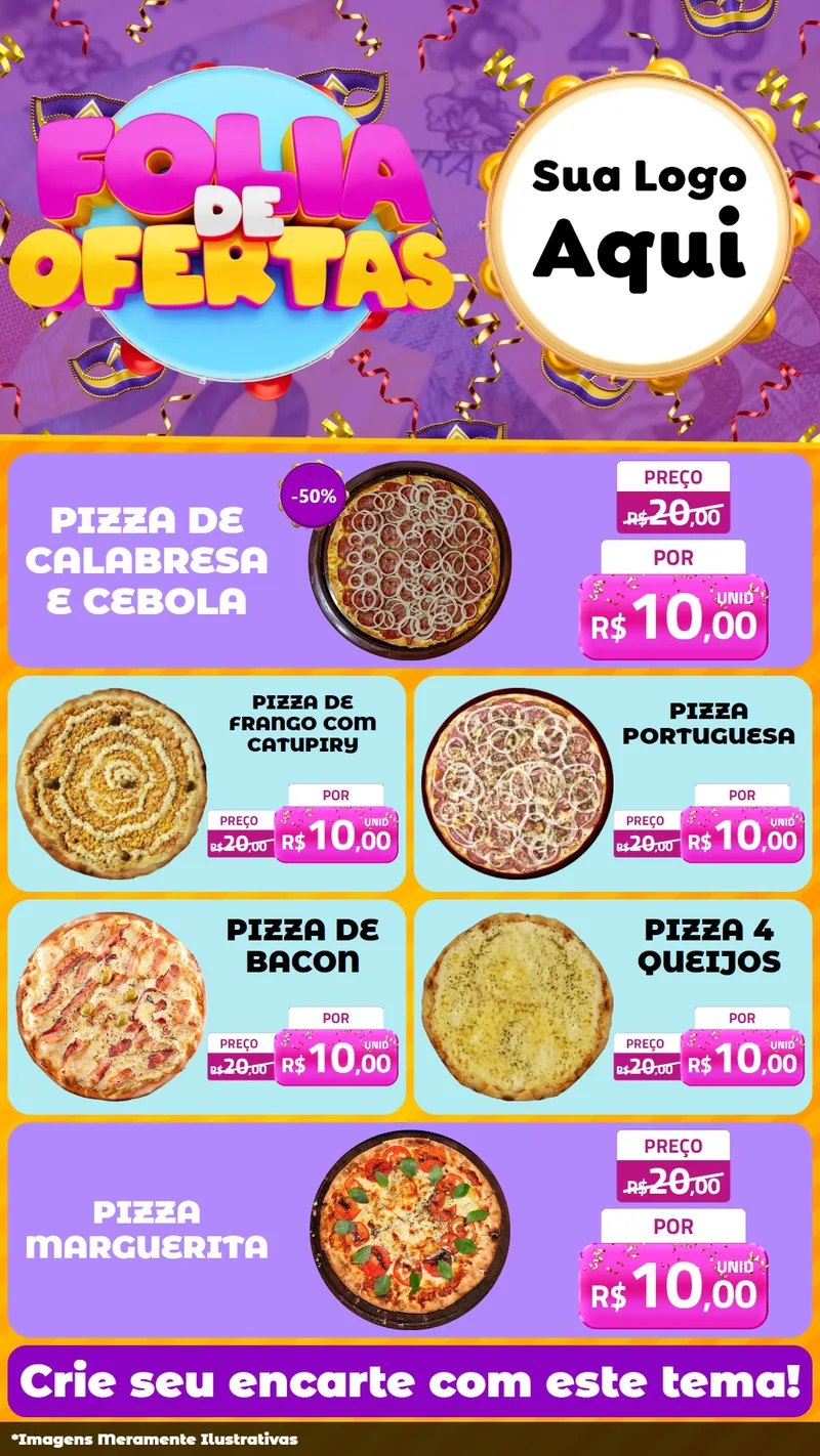 Modelo de TV para TV Vertical com o tema Folia de Ofertas para Pizzaria