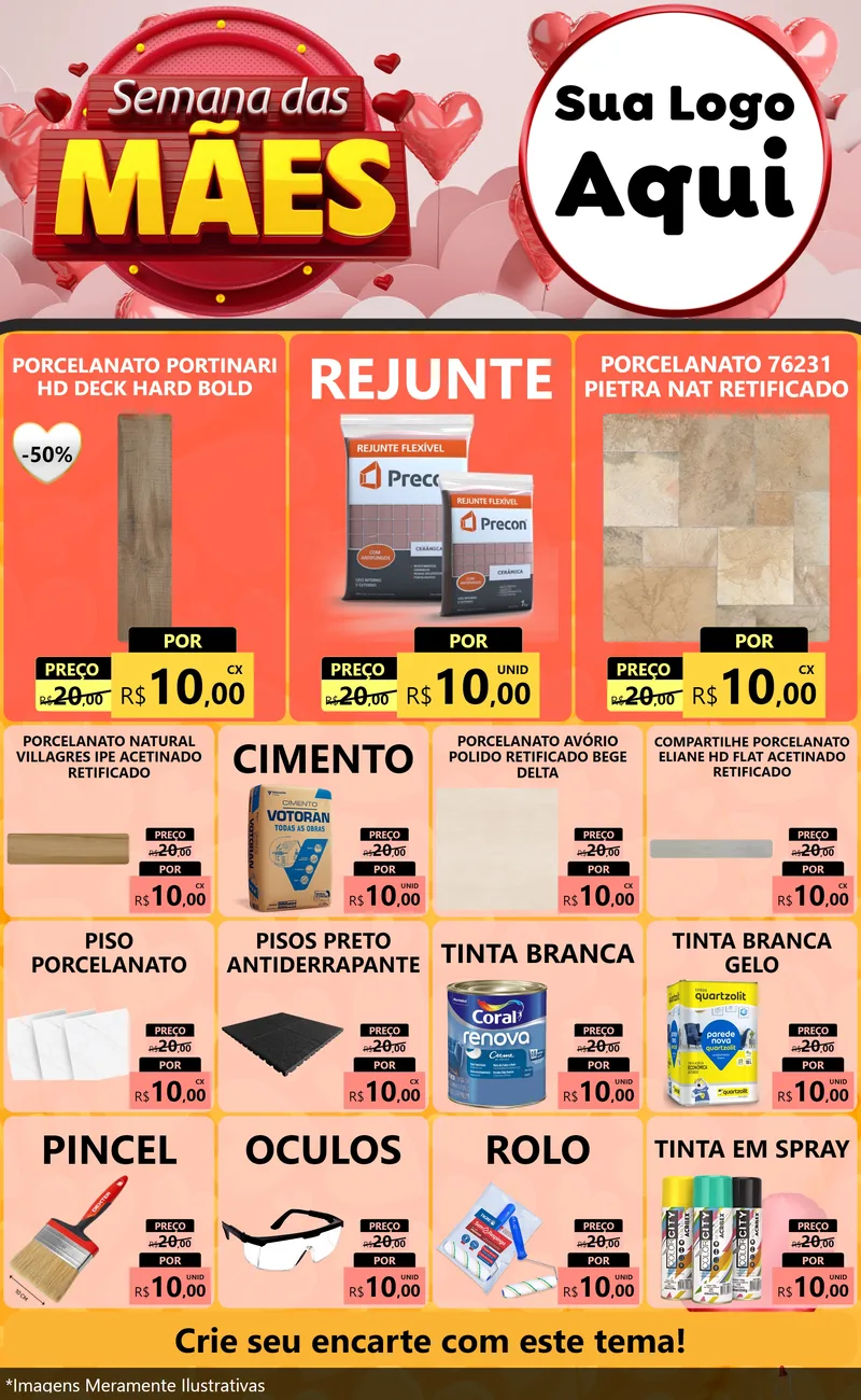 Modelo de Encarte para Encarte Grande com o tema Semana das Mães para Pisos e revestimentos